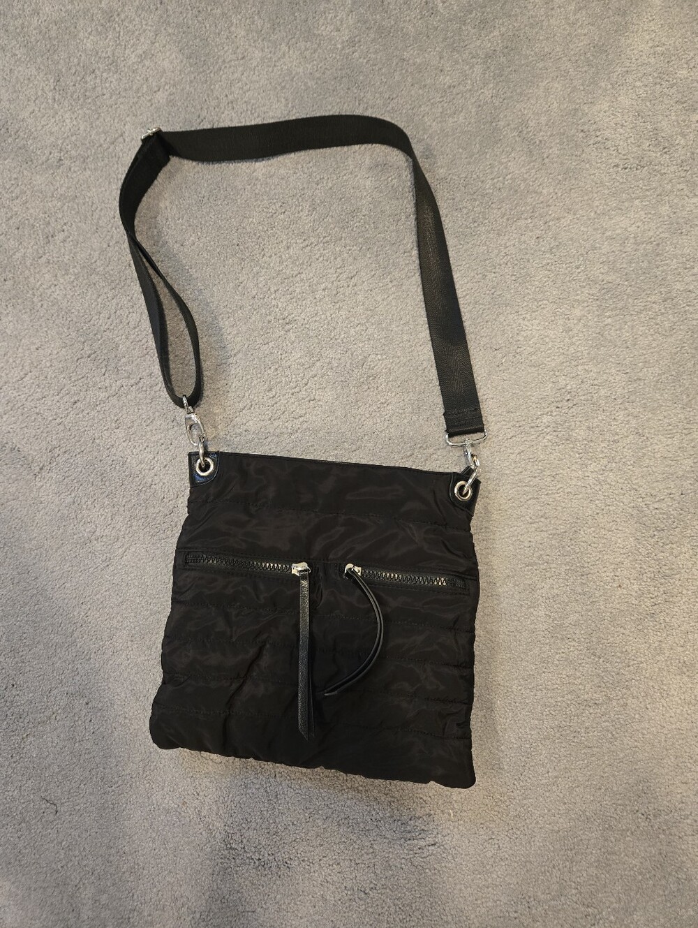 Sondra Roberts Black Quilted Crossbody Bag with Silver Hardware